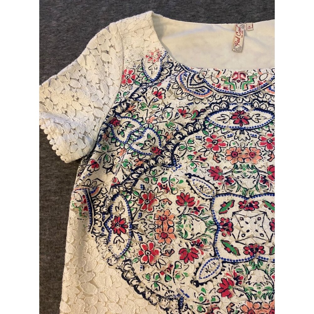 Red Camel Womens Lace Dress Small Ivory Short Sleeves Boho Y2K Short Lined - Picture 2 of 6